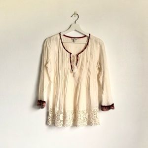Joie Gustavie Cream Embroidered Boho Lace Peasant Blouse Top Size Small
